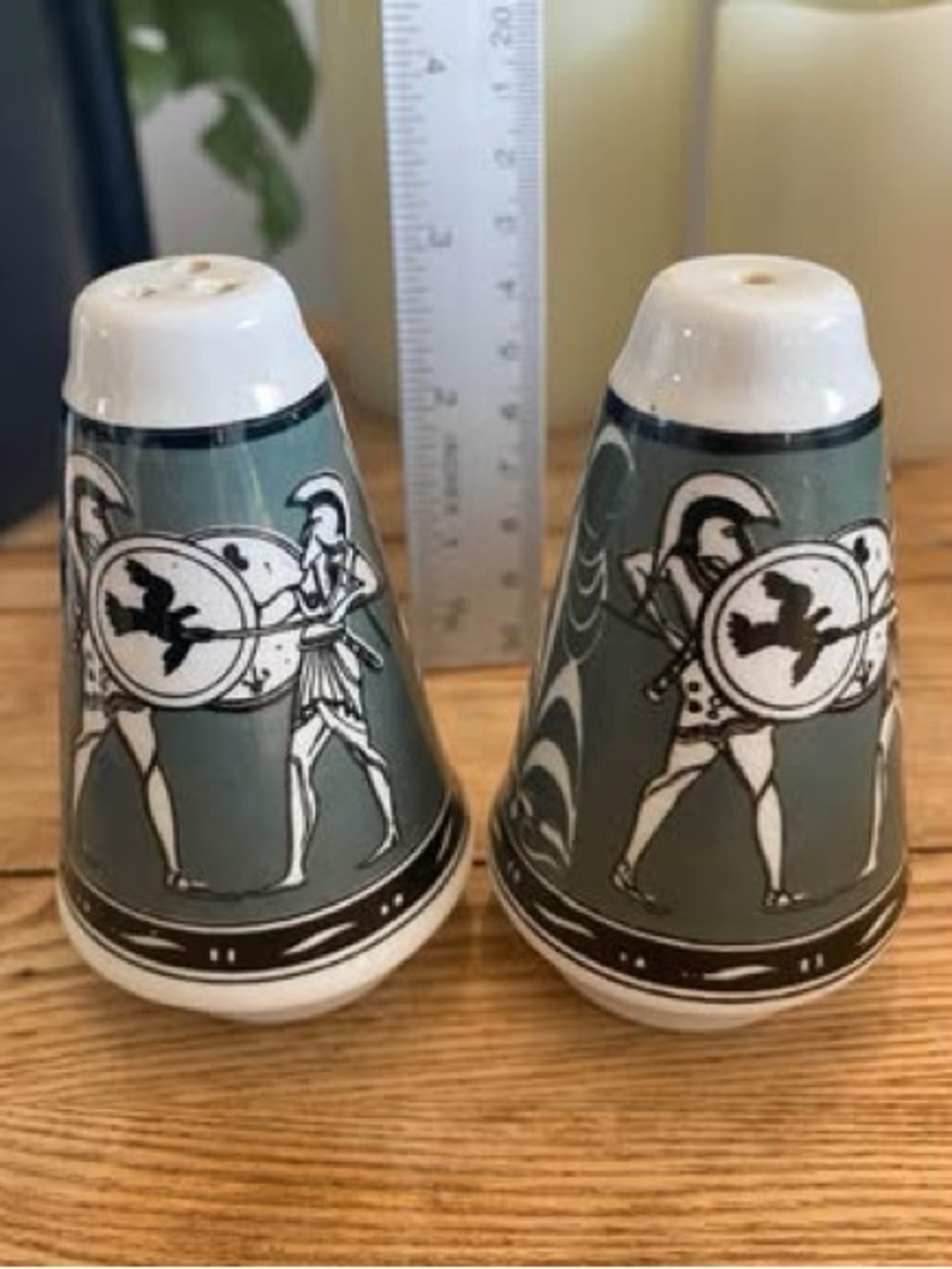 Vintage Hand Painted Greek Mythology Ceramic Salt & Pepper Shakers Made in Greec